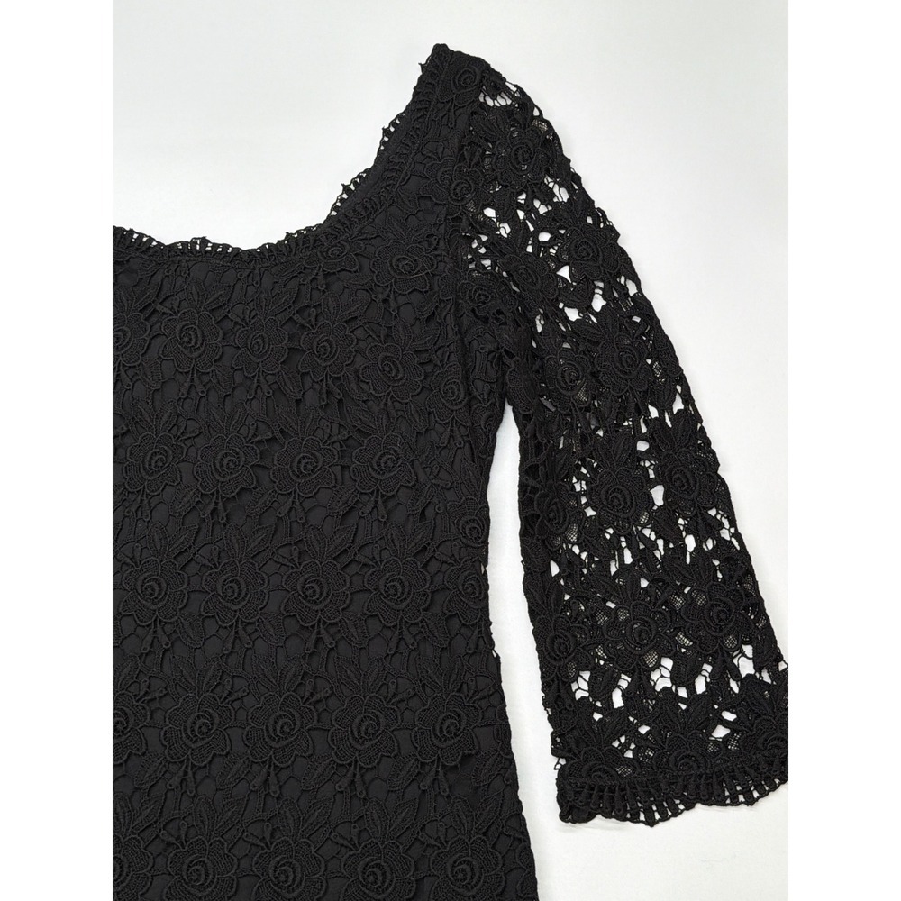 White House Black Market‎ Black Lace Square Neck 3/4 Sleeve Sheath Dress Size 8 - Picture 2 of 10